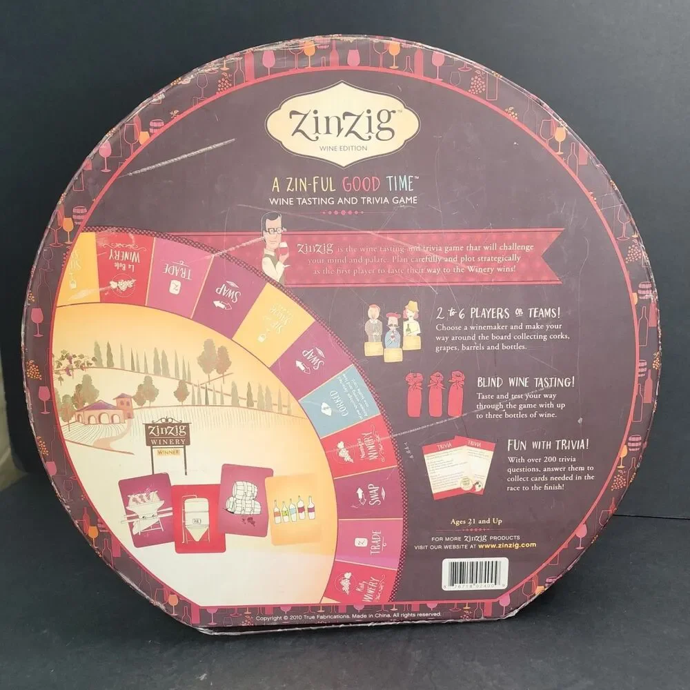 ZinZig Wine Edition Board Game Tasting Trivia True Fabrications Open Box